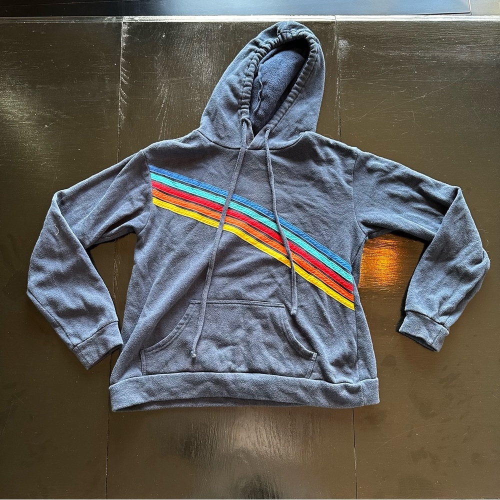Small LGBT Love Navy Blue Hoodie Sweatshirt Rainbow Cropped aldi swag
